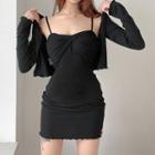 Set: Spaghetti Strap Twist-front Mini Sheath Dress + Cardigan