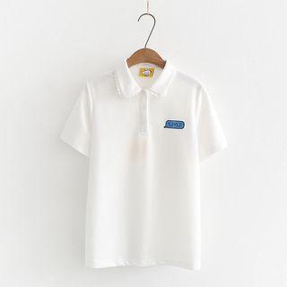 Short-sleeve Lace-trim Embroidered Polo Shirt