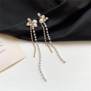 Fringe Faux Pearl Earring 1 Pair - Stud Earring - As Shown In Figure - One Size