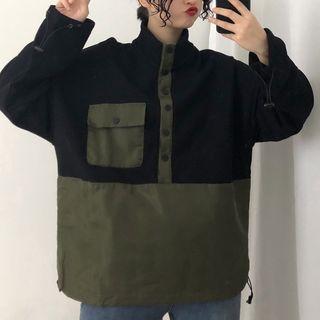 Mock Two-piece Turtleneck Placket Sweatshirt