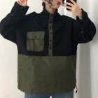 Mock Two-piece Turtleneck Placket Sweatshirt