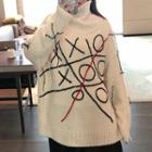 Turtleneck Oversize Jacquard Sweater Off-white - One Size