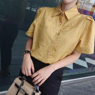Puff-sleeve Pocket-detail Blouse