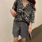 Elbow-sleeve Animal Printed Chiffon Shirt As Shown In Figure - One Size
