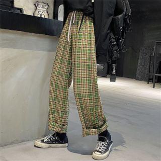 Checked Panel Wide-leg Pant