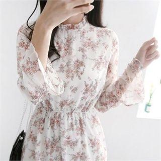 High-neck Floral Chiffon Dress