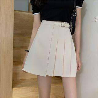 High Waist Irregular Pleated Plain Skirt
