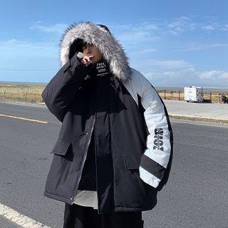 Lettering Two Tone Zipped Parka