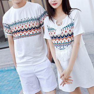 Couple Matching Patterned Panel Short Sleeve T-shirt / T-shirt Dress