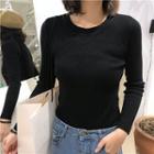 Ribbed Round-neck Long-sleeve Knit Top