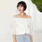 Boatneck Embroidered Chiffon Top
