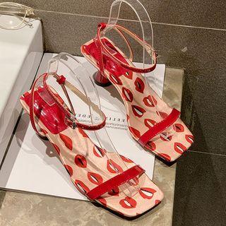 Lips Print Faux Leather Kitten Heel Sandals