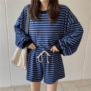 Long-sleeve Striped T-shirt / Striped Shorts