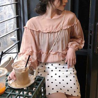 Long-sleeve Ruffled Blouse Mauve - One Size