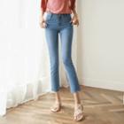 Heart-embroidered Cropped Straight-cut Jeans