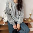 Printed Hooded Pullover Fleece Lined - Melange Gray - One Size