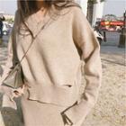 Set: V-neck Ripped Sweater + Knit Skirt