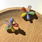 Rhinestone Flower Stud Earring 1 Pair - Silver Needle - Multicolor - One Size