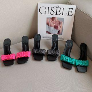 High Heel Shirred Slide Sandals
