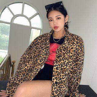Flap Leopard Trucker Jacket Brown - One Size