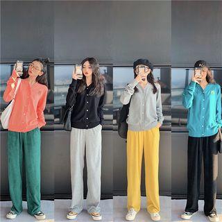 V-neck Loose-fit Cardigan / Plain Loose-fit Pants