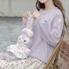 Long-sleeve Floral Embroidered Sweater Purple - One Size