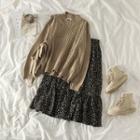 Cable Knit Loose-fit Sweater / Floral Skirt