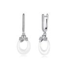 925 Sterling Silver Simple Heart Water Drop-shaped White Ceramic Earrings With Cubic Zircon Silver - One Size