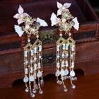 Wedding Flower Shell Faux Pearl Fringed Earring 1 Pair - Hair Clip - Gold - One Size
