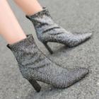 Chunky Heel Sequined Short Boots