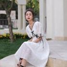Short-sleeve Contrast Trim Plain Qipao Dress