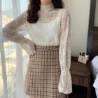 Bell-sleeve Lace High-neck Top