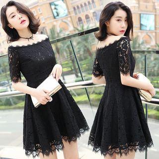 Off Shoulder Lace Elbow Sleeve Dress