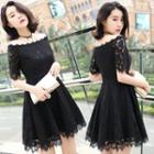 Off Shoulder Lace Elbow Sleeve Dress