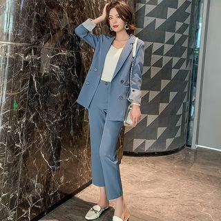 Set: Striped Paneled Double Breasted Blazer + Dress Pants