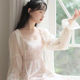 Strappy Patterned Dress + Ruffled Cropped Top
