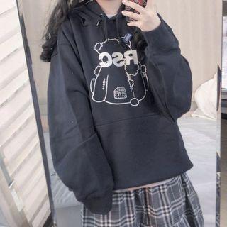 Lettering And Bear Printed Hoodie