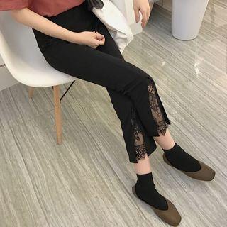 Lace Panel Cropped Boot Cut Pants