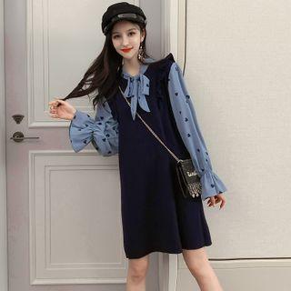Heart Print Bell-sleeve Mini A-line Dress