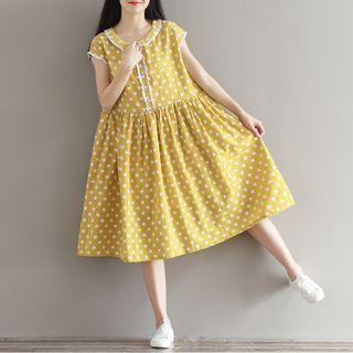 Dotted Cap Sleeve Midi Smock Dress