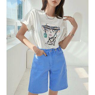Rhinestone Illustration T-shirt