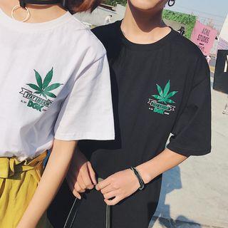Couple Matching Leaf Print Short-sleeve T-shirt