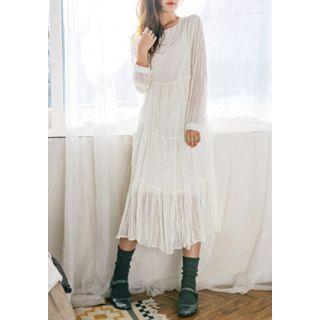 Bishop-sleeve Tiered Chiffon Dress