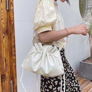 Plain Faux Leather Drawstring Crossbody Bag White - One Size