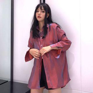 Long-sleeve Shimmer Button-down Shirt