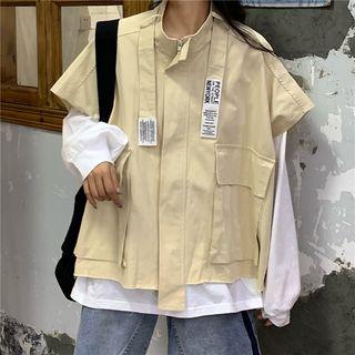 Short-sleeve Asymmetric Applique Cargo Jacket