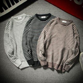 Elbow-applique Striped Sweater