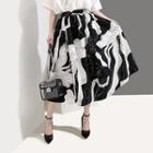 Midi Floral A-line Skirt Black - One Size