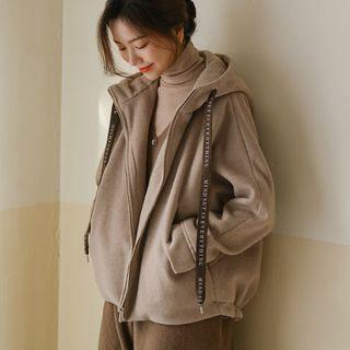 Hooded Letter-strap Zip-up Jacket