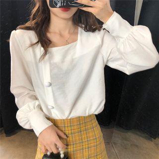 Square-neck Button-up Blouse